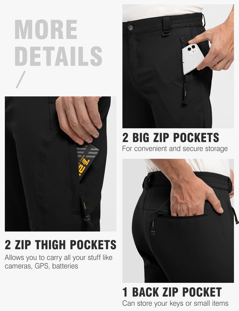 TBMPOY Men's Lightweight Hiking Pants with Belt 5 Zip Pockets Waterproof Quick-Dry Travel Fishing Work Outdoor Pants Thin Black M - Image 5